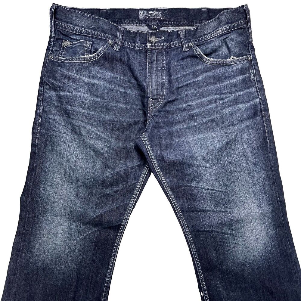 Silver Zac Jeans Mens 38x30 (Fits 40x31) Blue Denim Straight Leg Y2K Whiskering